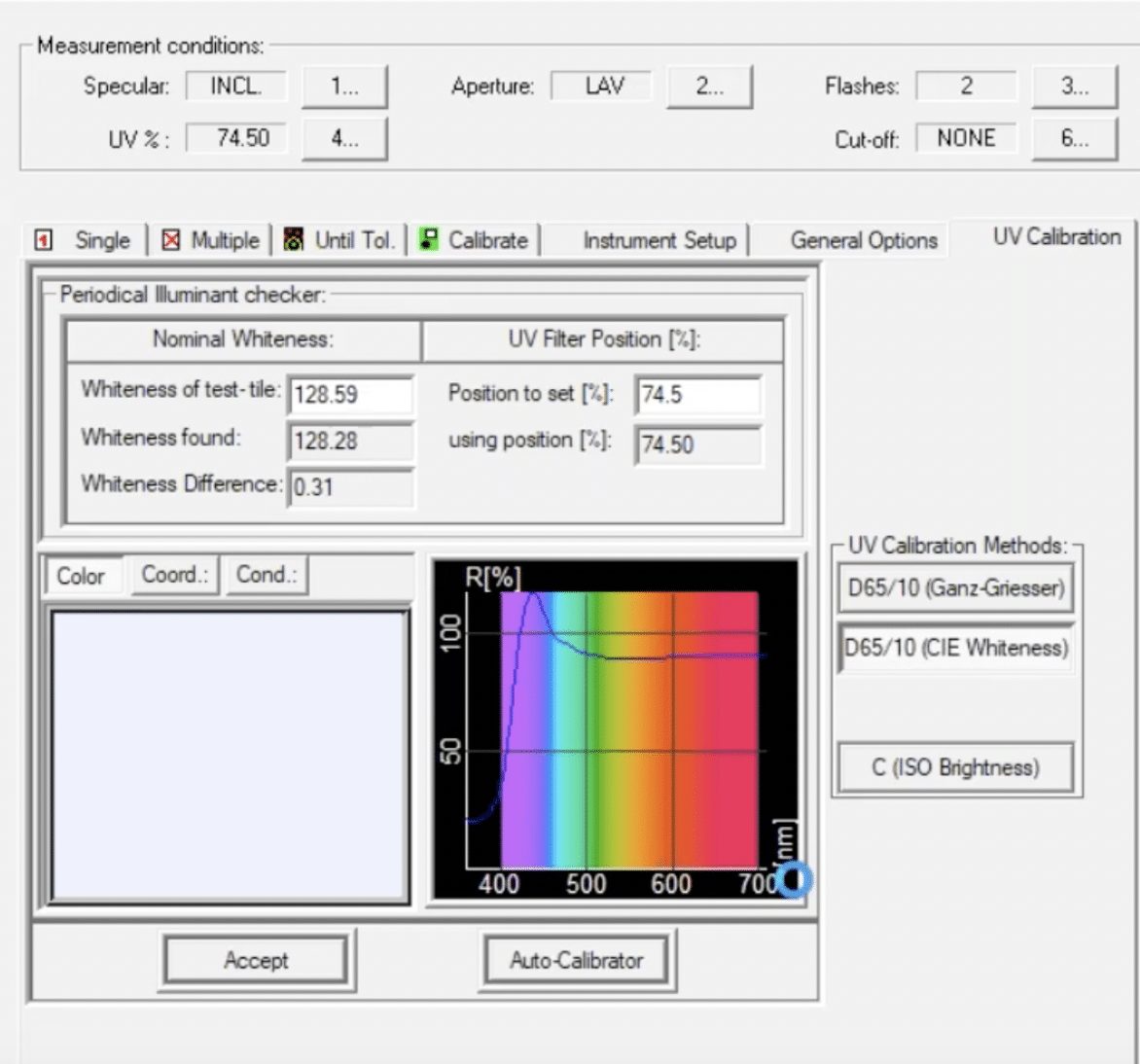 在 Datacolor 工具中测量荧光白的设置